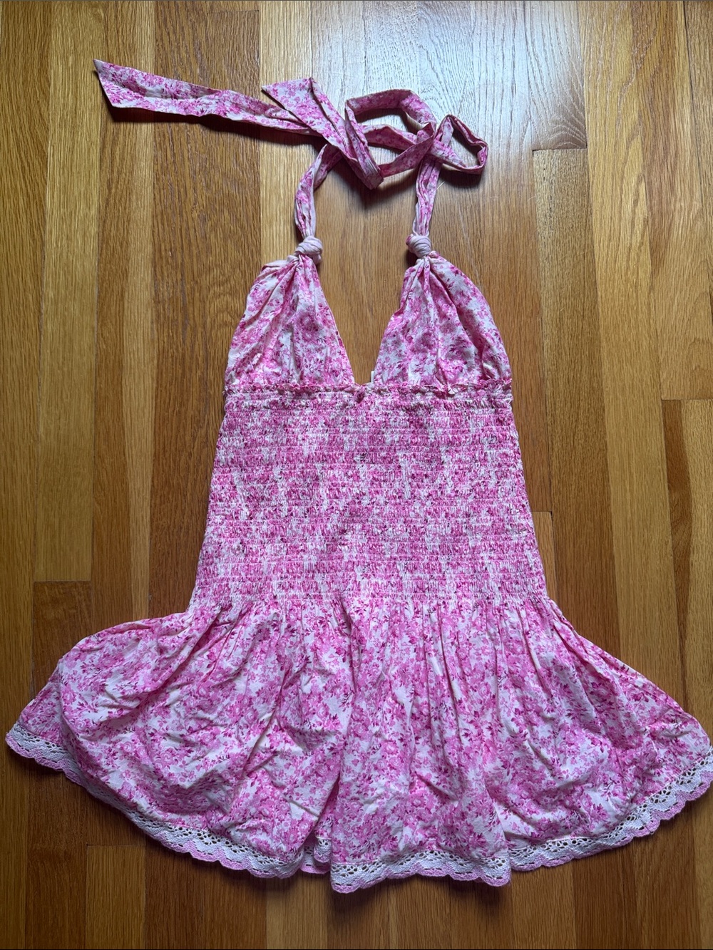 LoveShackFancy Pink Floral Halter Mini Dress size petite